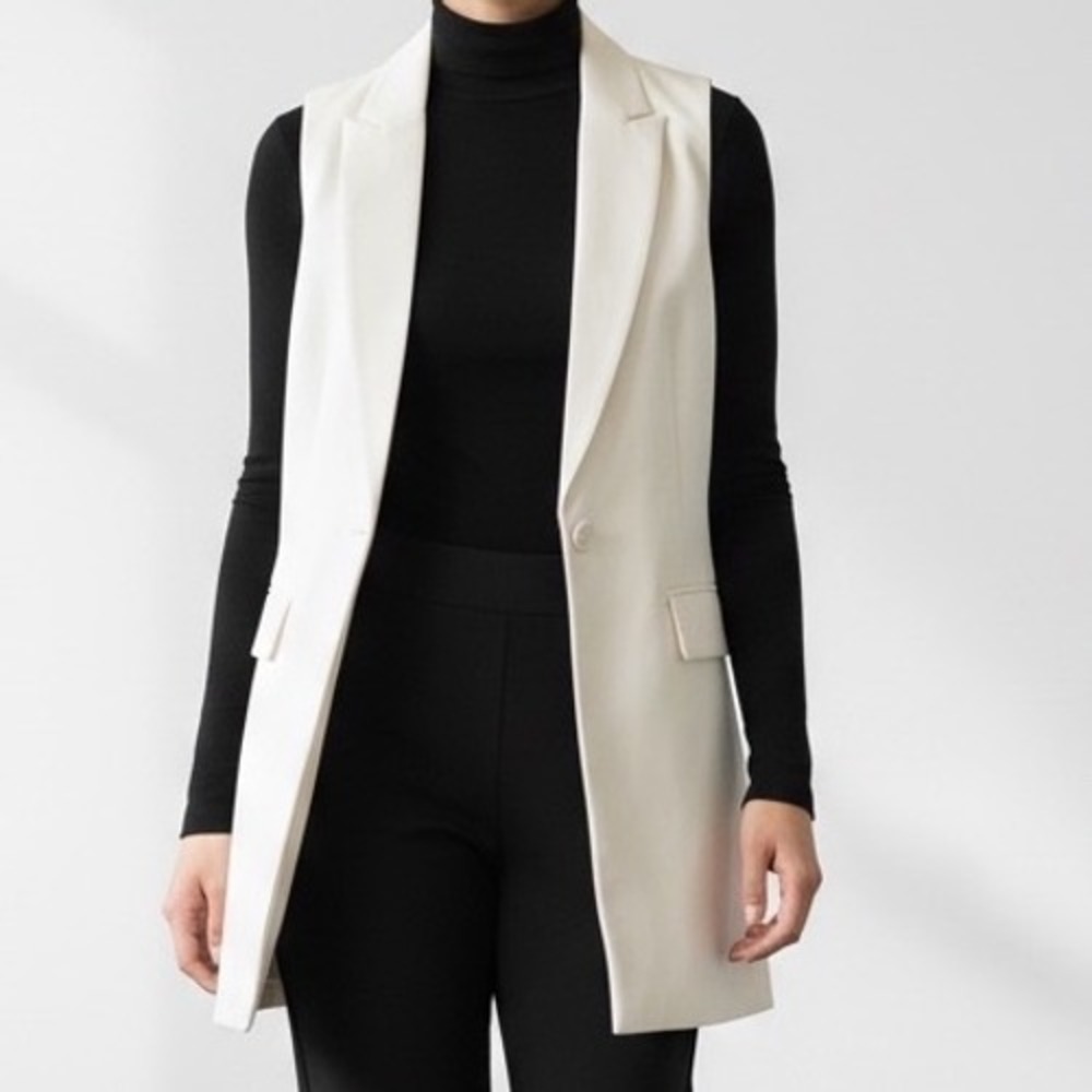WHBM Cream Longline Sleeveless Blazer Vest 0 quiet luxury office minimalist